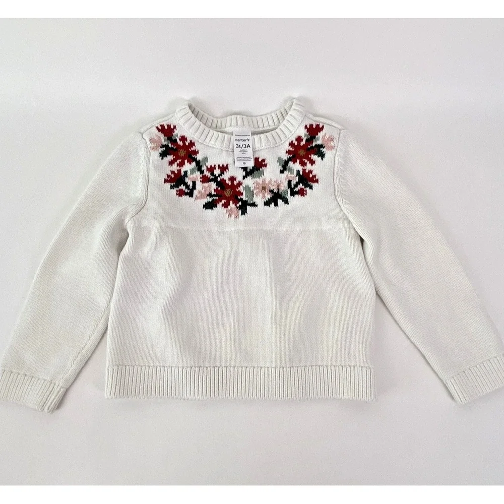 Carter's Girls Sweater White Size 3T Winter Christmas Cotton Colorful